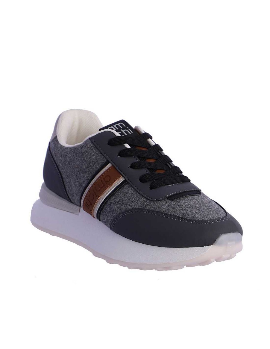 Calzado AMICHI | Zapatilla Deportiva Para Mujer Amichi Damaris De Fieltro Y Charol Gris