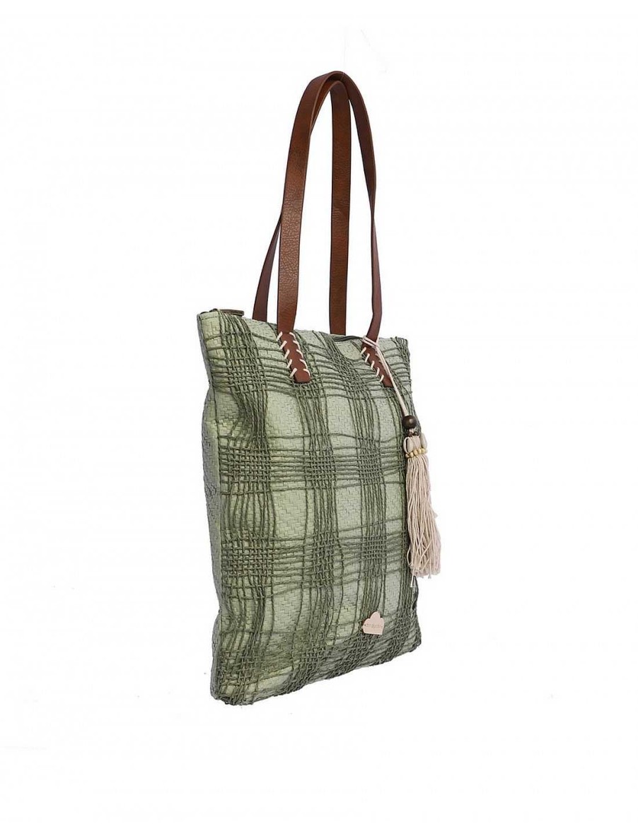 Bolsos DON ALGODON | Bolso Shopper Para Mujer Don Algodon Grace De Rafia Verde