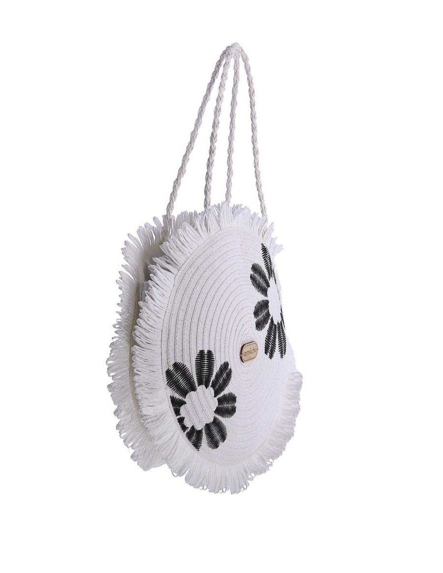 Bolsos AMICHI | Bolso De Hombro Para Mujer Amichi Simpliciana De Rafia Con Cremallera Blanco