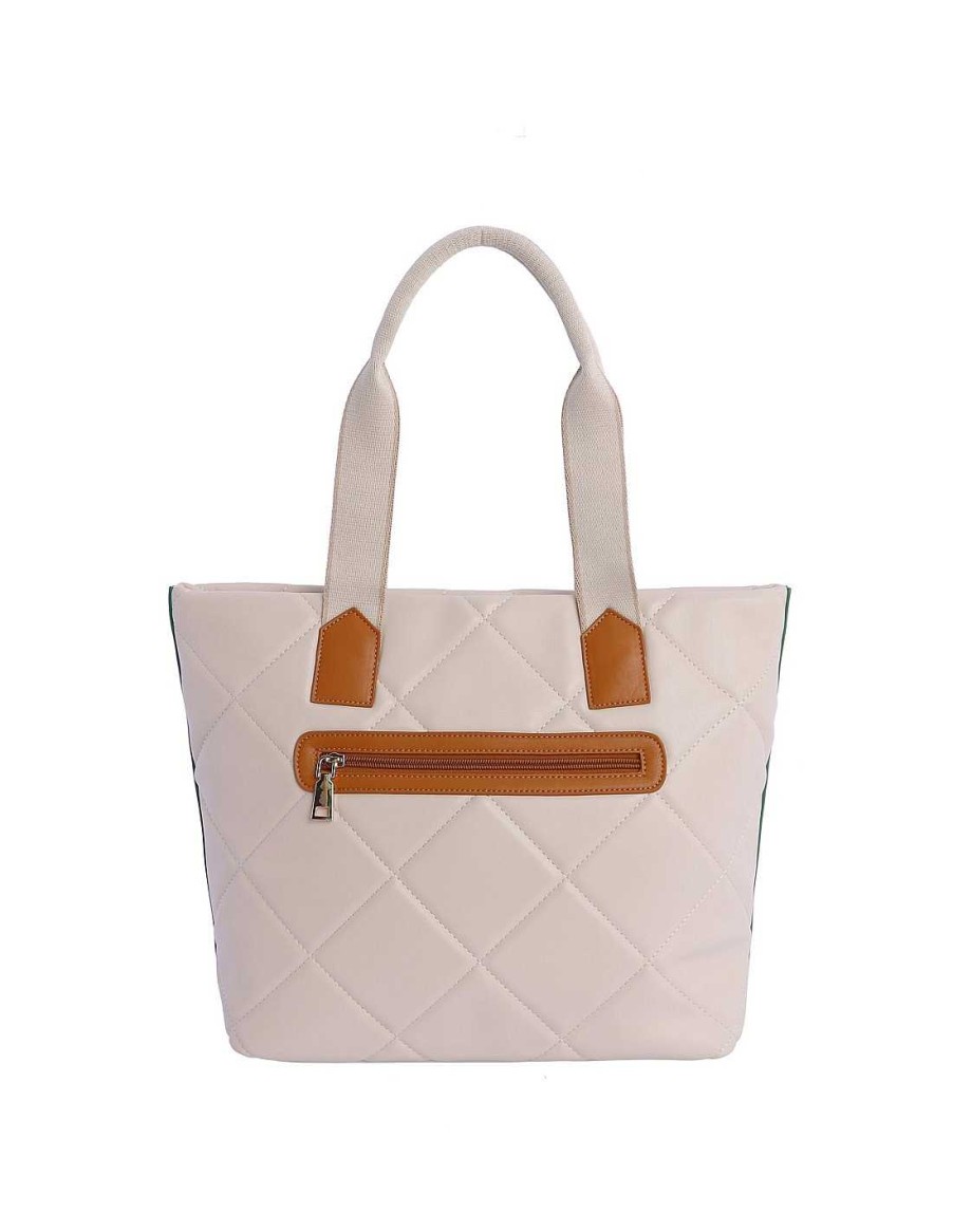 Bolsos Fun&Basics | Bolso Shopper Para Mujer Fun&Basics Abdula De Piel Sintetica Con Cremallera Beige