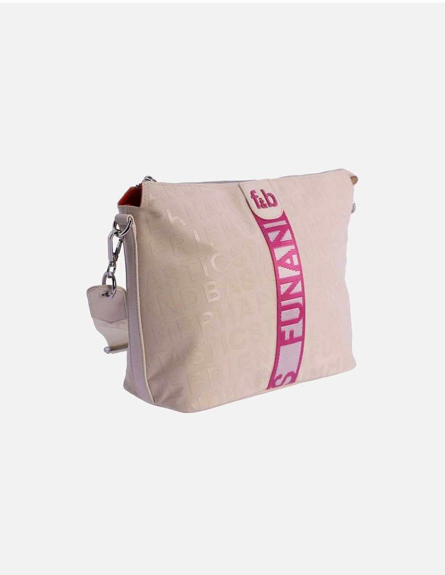 Bolsos Fun&Basics | Bolso Bandolera Para Mujer Fun&Basics Oda De Nylon Con Cremallera Beige