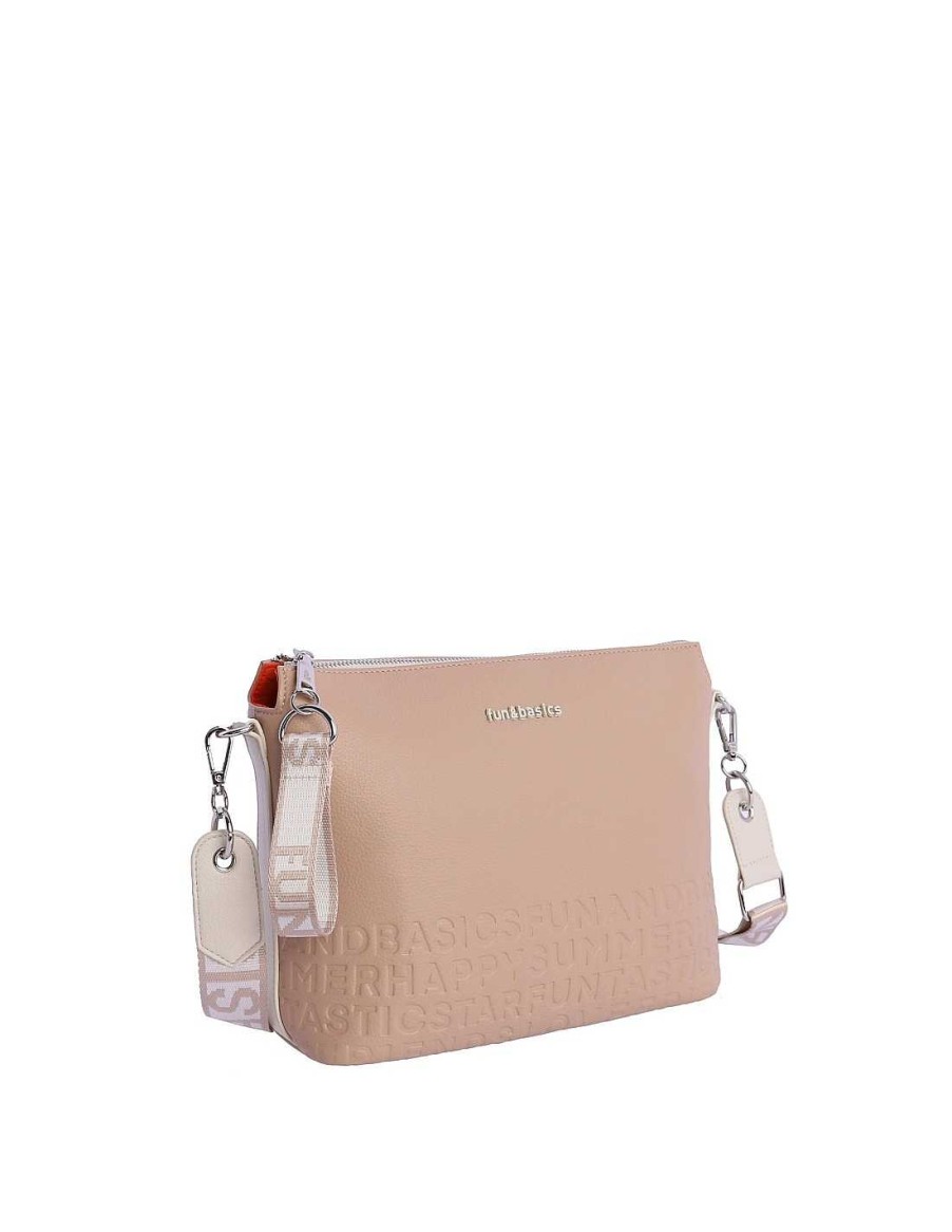 Bolsos Fun&Basics | Bolso Bandolera Para Mujer Fun&Basics Joana De Piel Sintetica Con Cremallera Beige