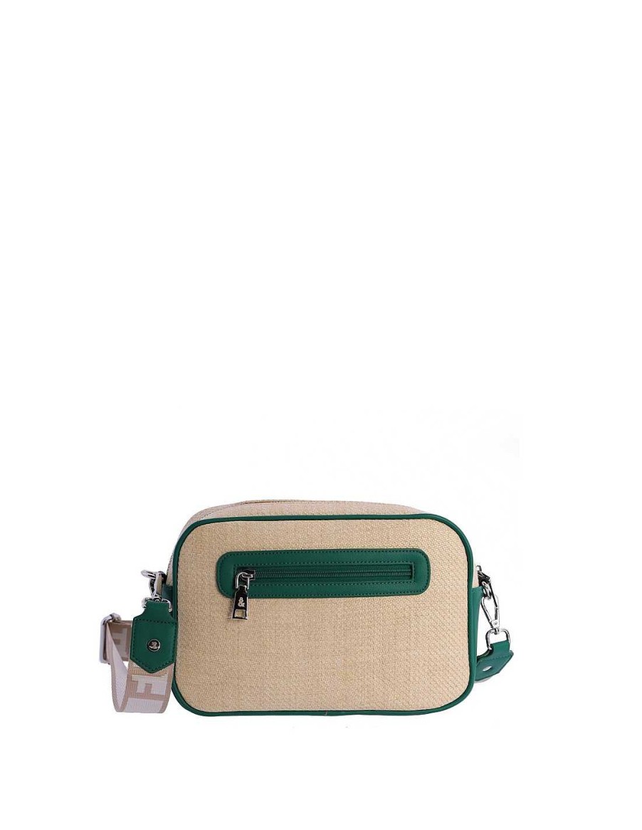 Bolsos Fun&Basics | Bolso Bandolera Para Mujer Fun&Basics Josefa De Rafia Con Cremallera Verde