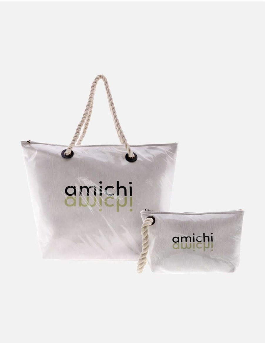 Bolsos AMICHI | Pack Bolso De Playa Y Neceser Para Mujer Amichi Servula Con Cremallera Natural