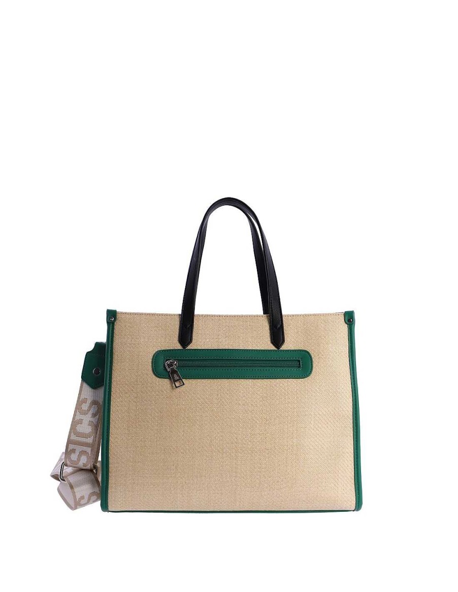 Bolsos Fun&Basics | Bolso De Mano Para Mujer Fun&Basics Jorgelina De Rafia Con Cremallera Verde