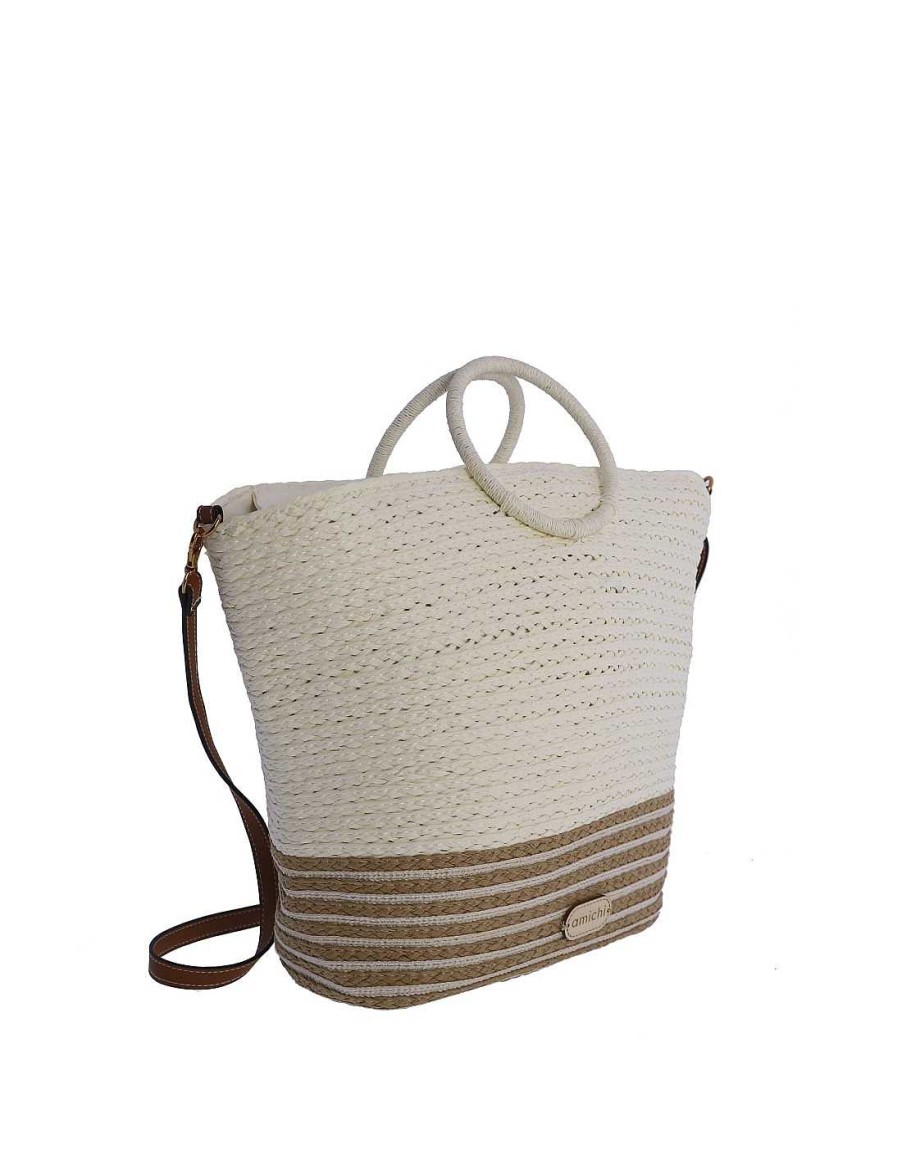 Bolsos AMICHI | Bolso De Mano Para Mujer Amichi Sinforiana De Rafia Con Cremallera Natural