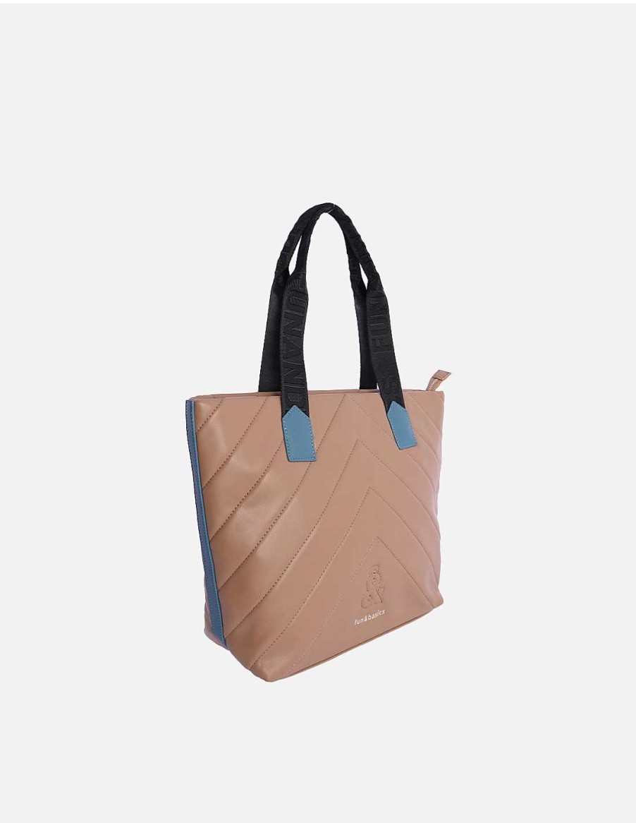 Bolsos Fun&Basics | Bolso Shopper De Mujer Lisa Con Cremallera Camel