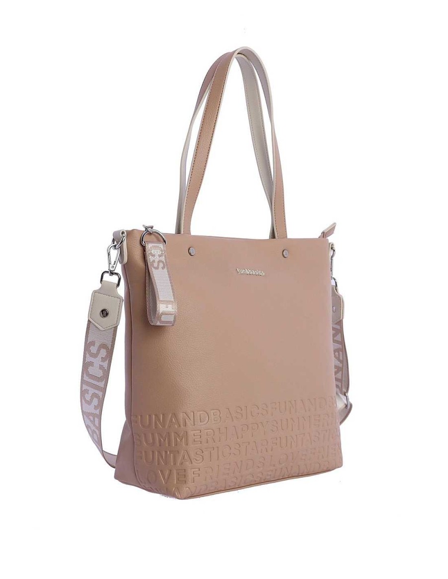 Bolsos Fun&Basics | Bolso Shopper Para Mujer Fun&Basics Jezabel De Rafia Con Cremallera Beige