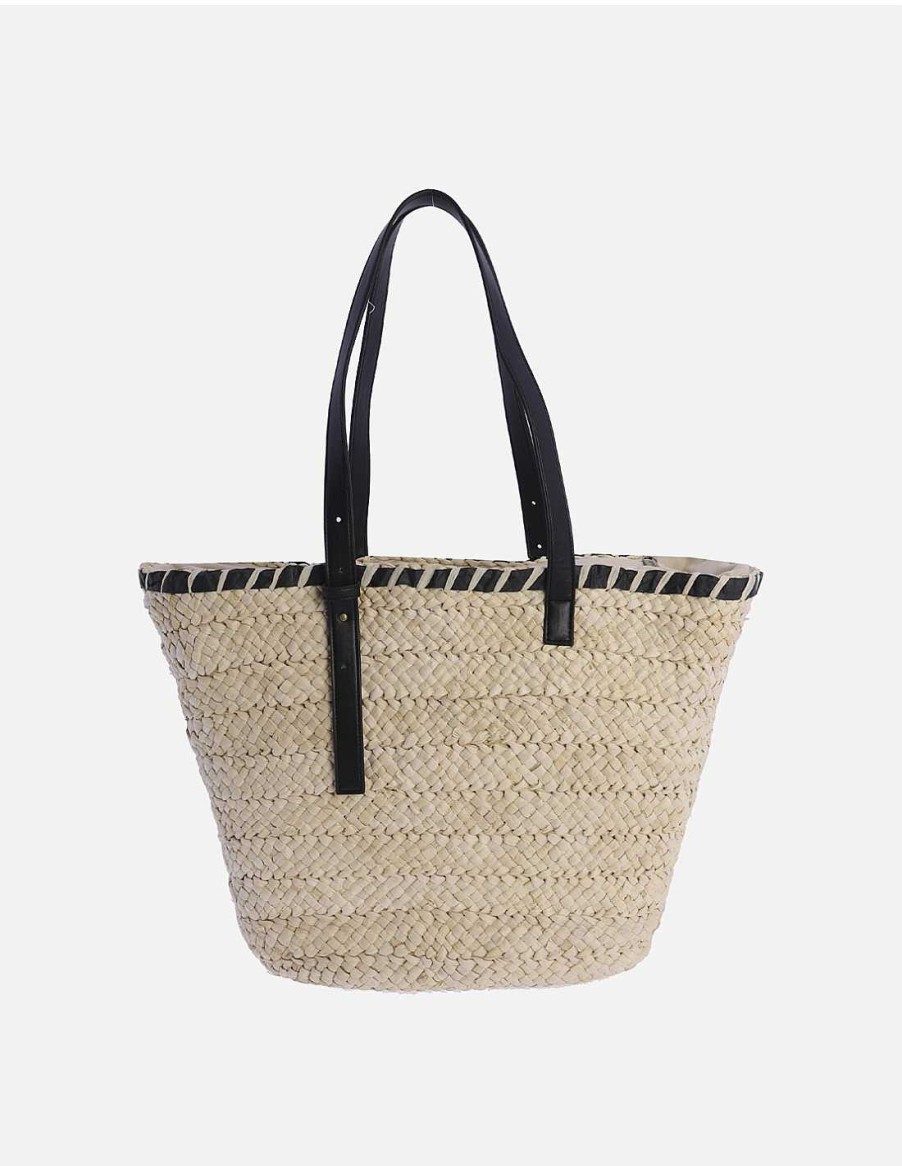 Bolsos AMICHI | Capazo De Playa Para Mujer Amichi Sigmunda De Rafia Con Cremallera Negro