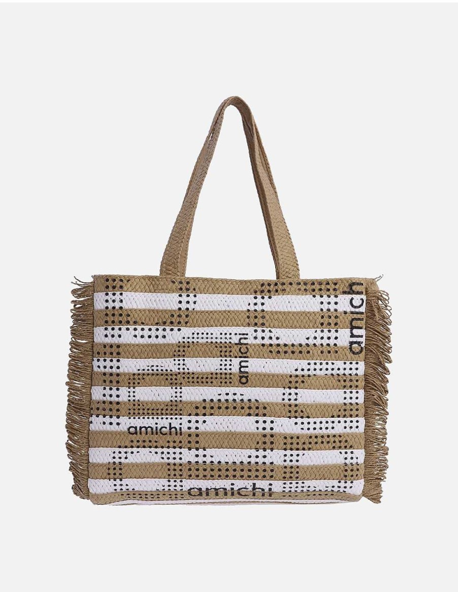 Bolsos AMICHI | Bolso De Mano Para Mujer Amichi Simaca De Rafia Con Cremallera Natural