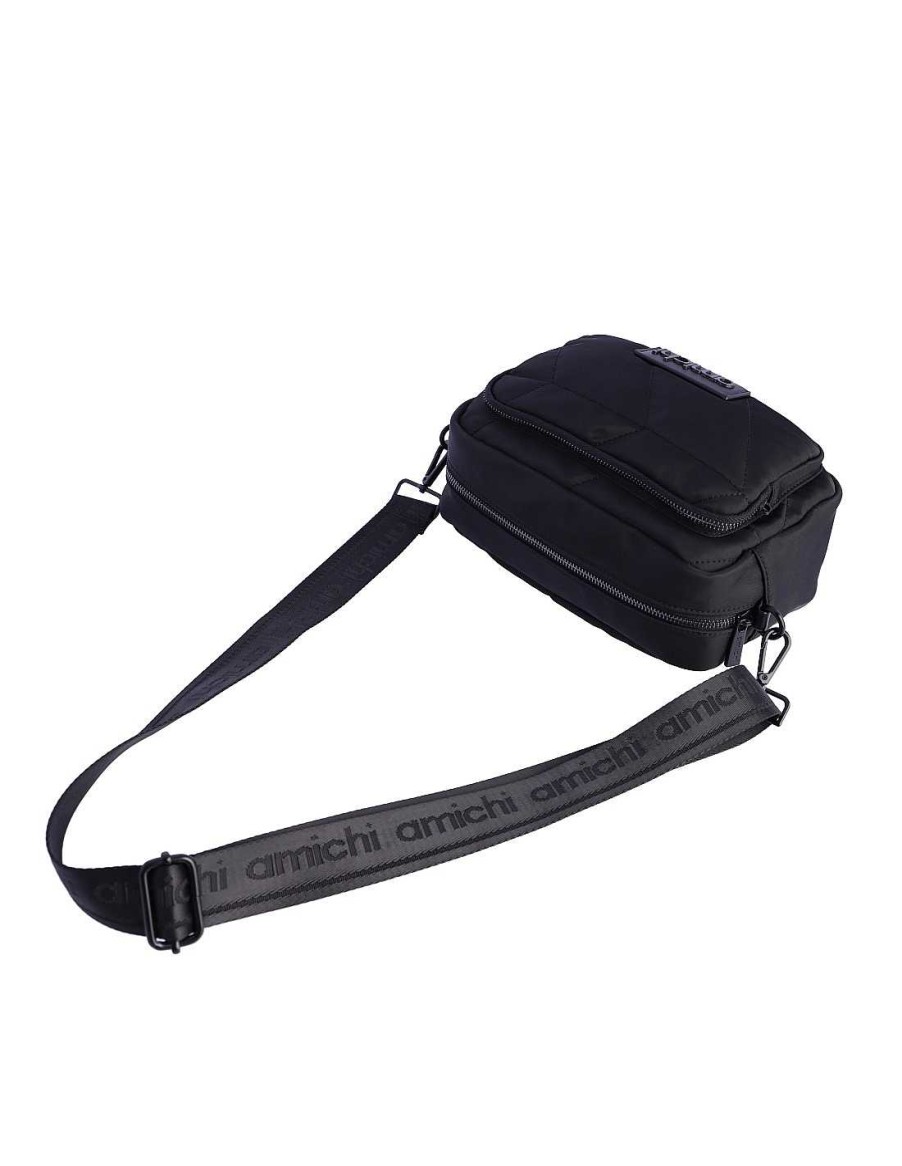 Bolsos AMICHI | Bolso Bandolera Para Mujer Amichi Alba De Nylon Con Cremallera Negro