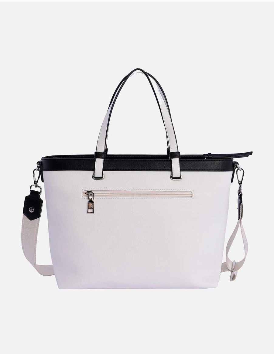 Bolsos Fun&Basics | Bolso Shopper Para Mujer Fun&Basics Onfalia De Piel Sintetica Con Cremallera Blanco