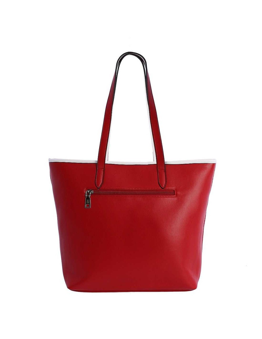 Bolsos Fun&Basics | Bolso Shopper Para Mujer Fun&Basics Jessica De Piel Sintetica Con Cremallera Rojo