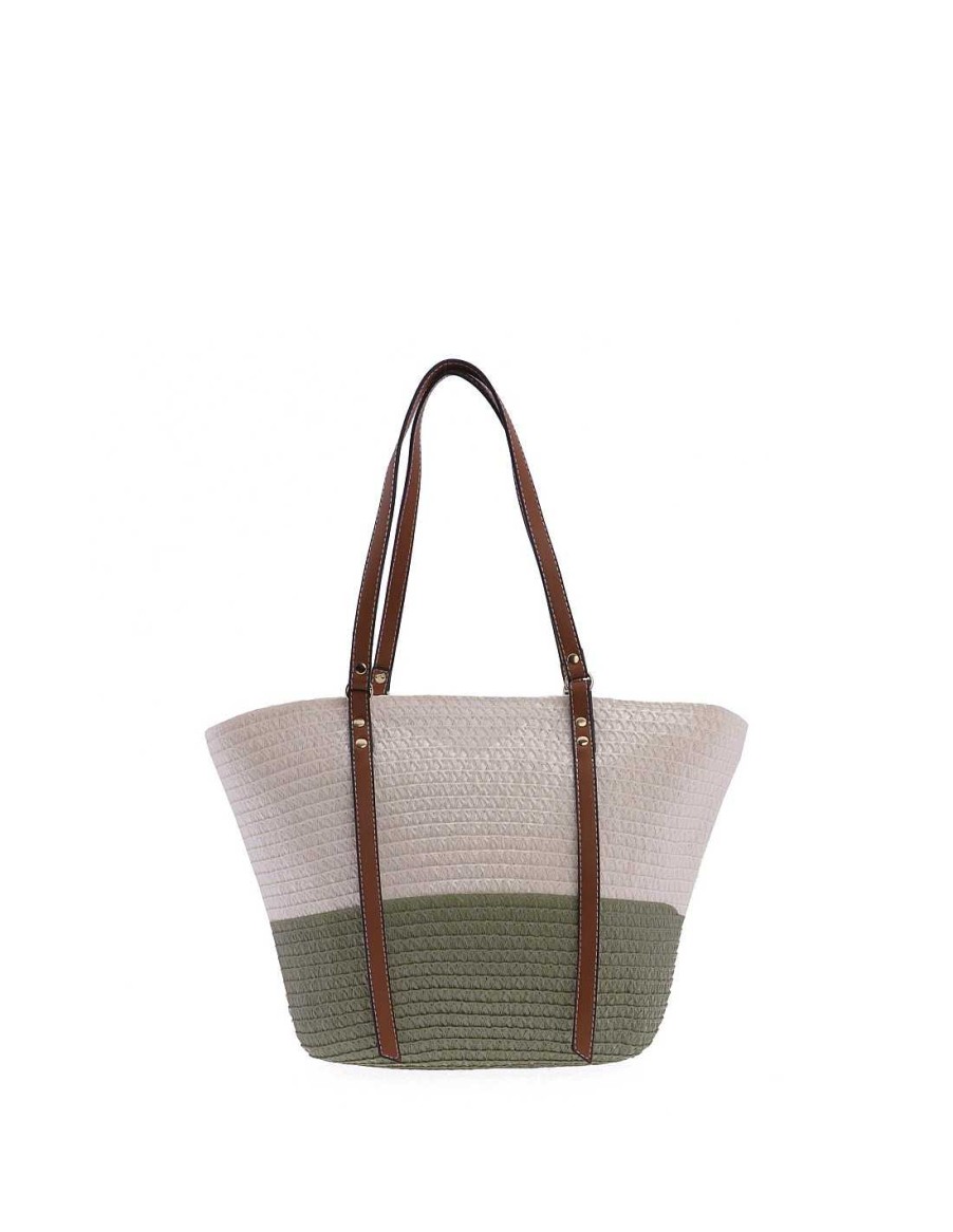 Bolsos EFERRI | Bolso Shopper Para Mujer Eferri Valentina De Rafia Natural Con Cremallera Blanco