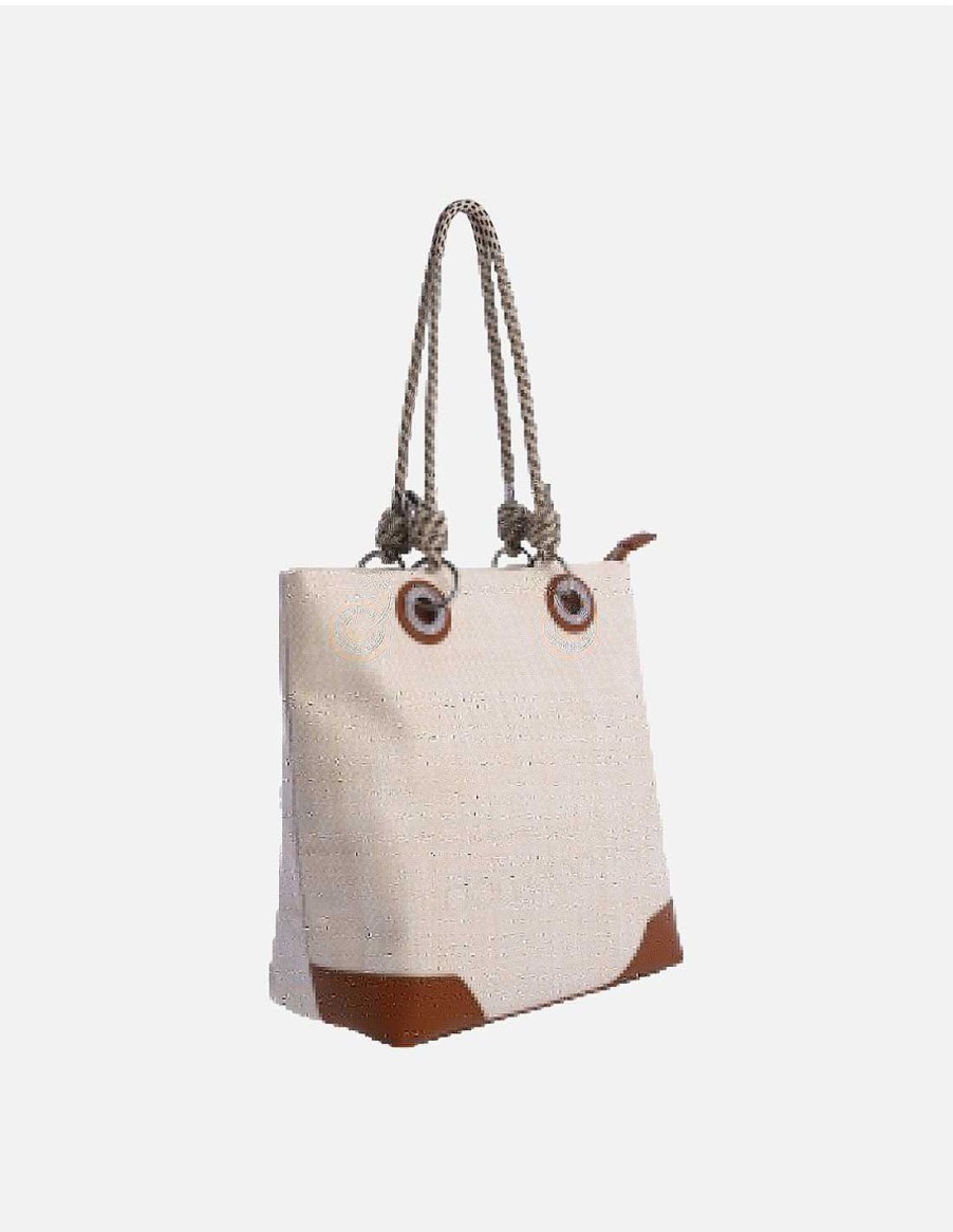 Bolsos DON ALGODON | Bolso Shopper Para Mujer Don Algodon Melibea De Rafia Cuero Con Cremallera Marron