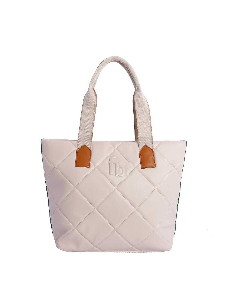 Bolsos Fun&Basics | Bolso Shopper Para Mujer Fun&Basics Abdula De Piel Sintetica Con Cremallera Beige