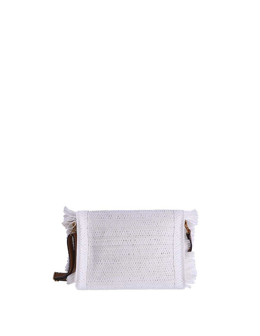 Bolsos AMICHI | Bolso Bandolera Para Mujer Amichi Sigrid De Rafia Con Cremallera Blanco