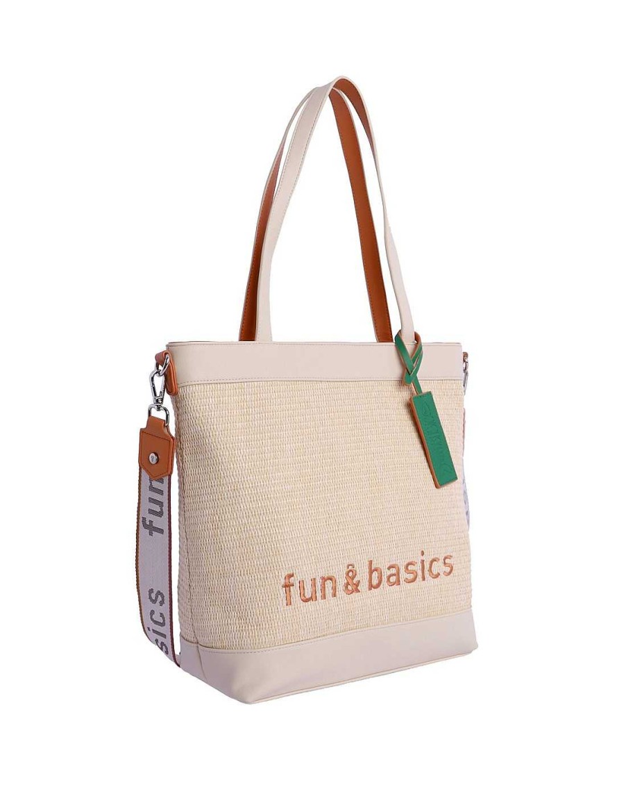 Bolsos Fun&Basics | Bolso Shopper Para Mujer Fun&Basics Oseas De Rafia Con Cremallera Multicolor