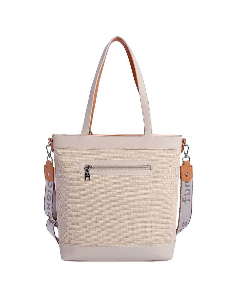 Bolsos Fun&Basics | Bolso Shopper Para Mujer Fun&Basics Oseas De Rafia Con Cremallera Multicolor