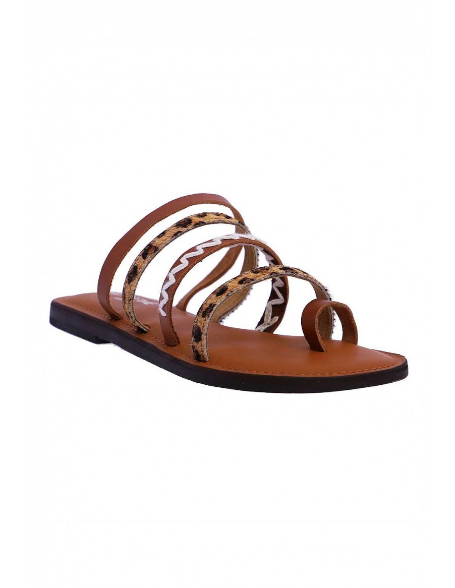 Calzado FOR TIME | Sandalia Plana De Mujer For Time Argos Con Tiras Marron