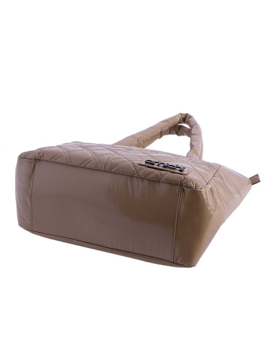 Bolsos AMICHI | Bolso Shopper Para Mujer Amichi Adela De Charol Con Cremallera Beige