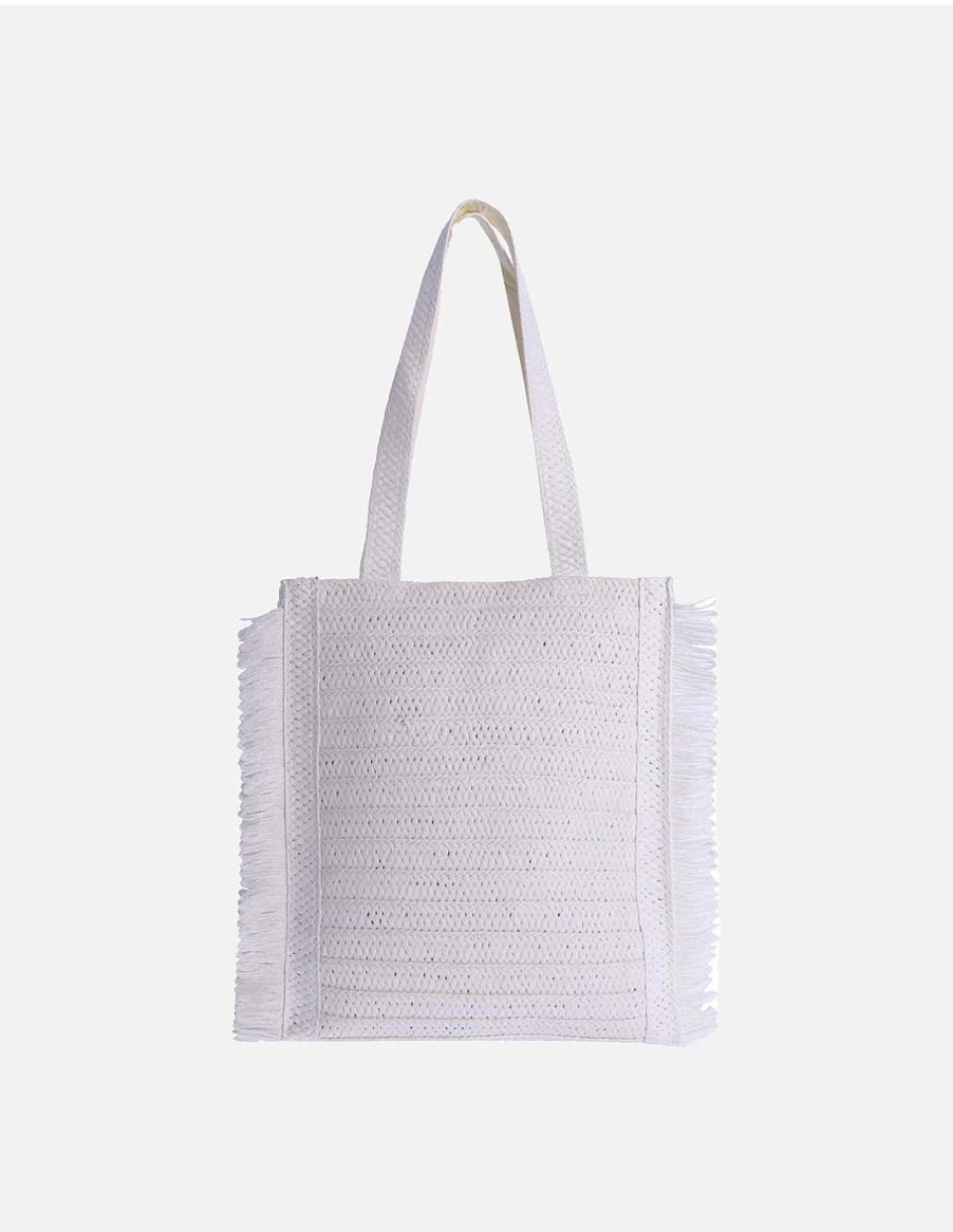 Bolsos AMICHI | Bolso De Mano Para Mujer Amichi Silvana De Rafia Con Cremallera Blanco