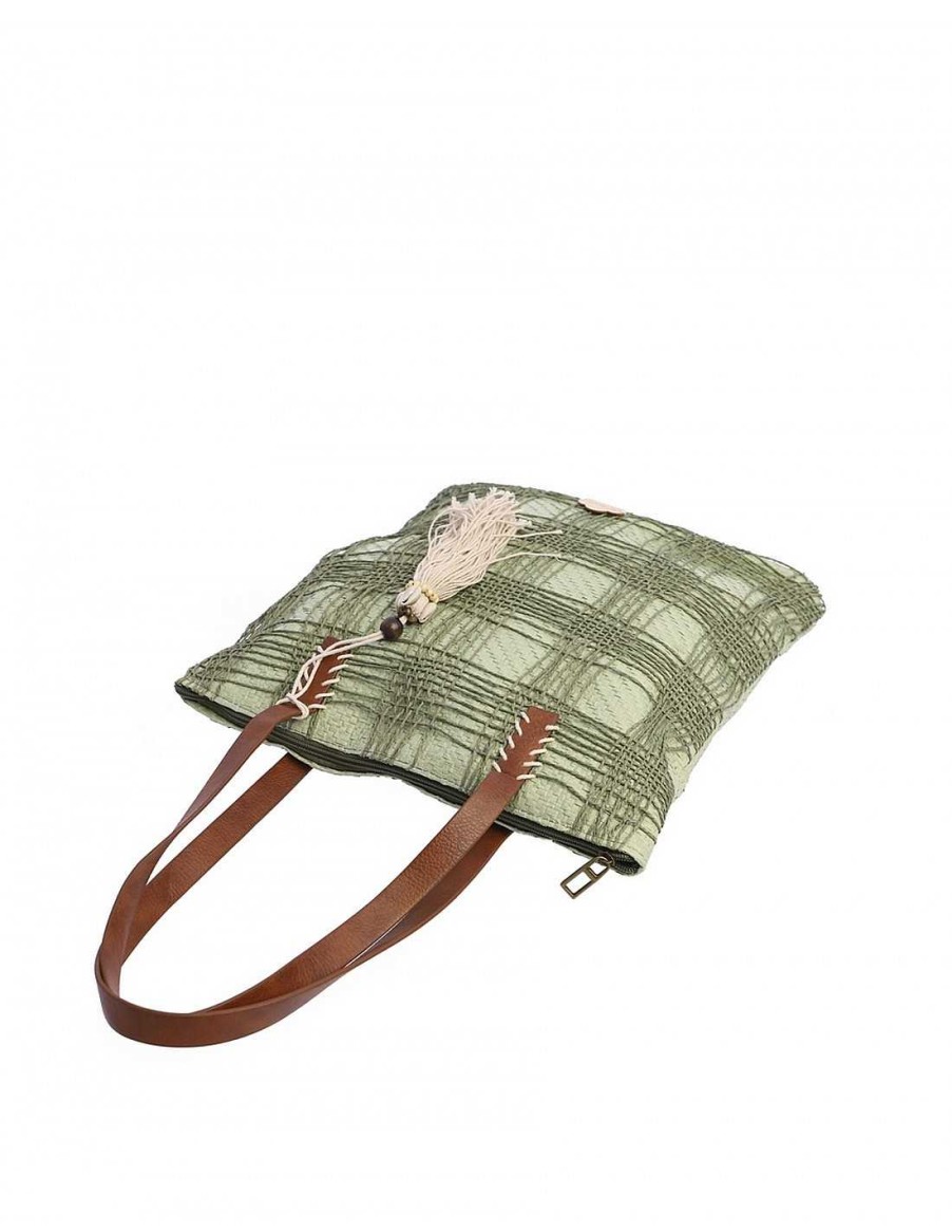 Bolsos DON ALGODON | Bolso Shopper Para Mujer Don Algodon Grace De Rafia Verde