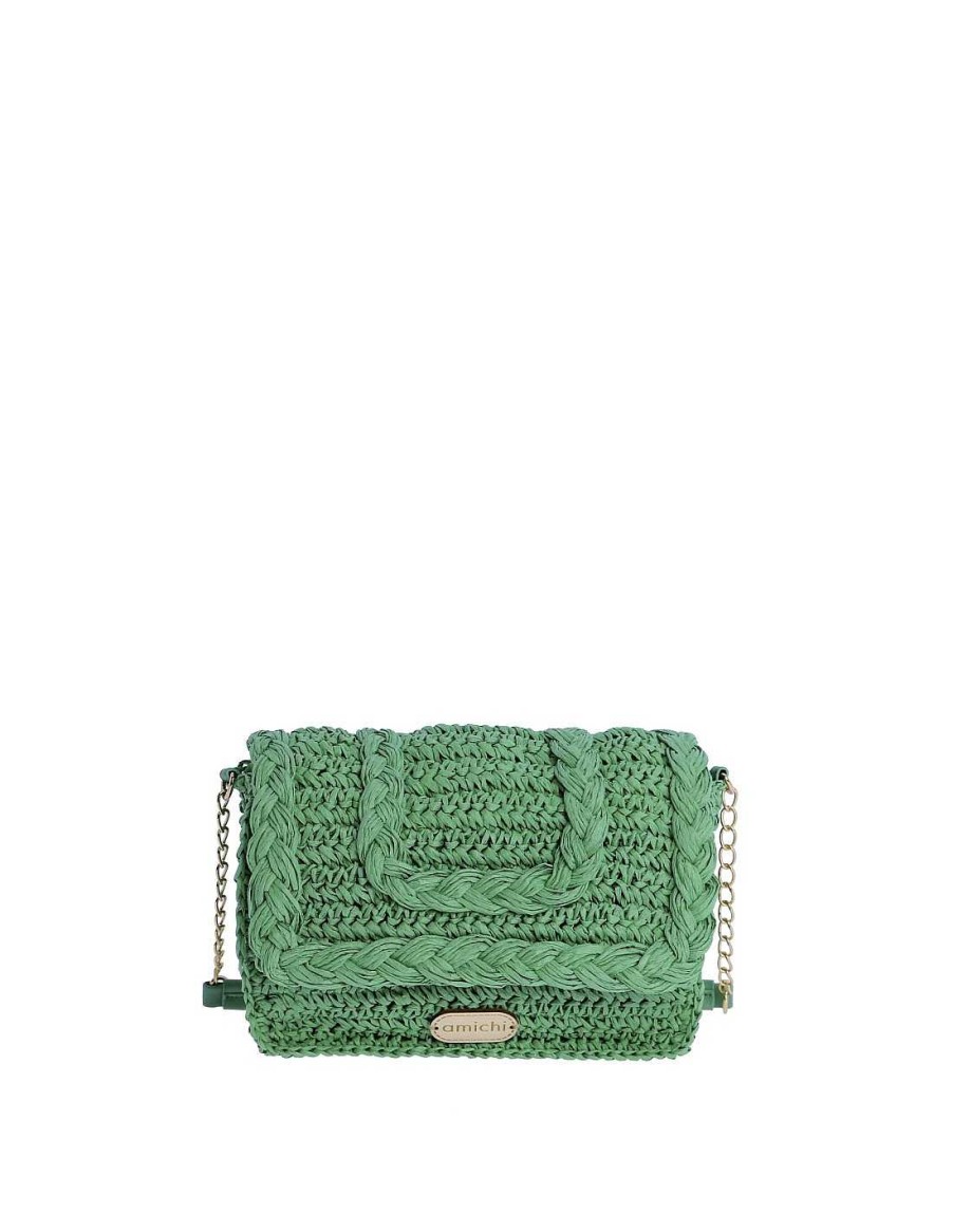 Bolsos AMICHI | Bolso Bandolera Para Mujer Amichi Sigrada De Rafia Con Cremallera Verde