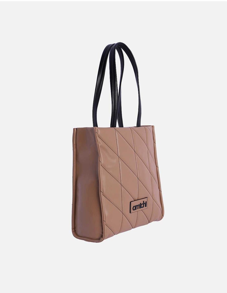 Bolsos AMICHI | Bolso Shopper Para Mujer Amichi Alejandra De Sintetico Con Cremallera Camel