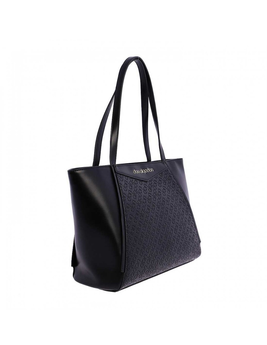 Bolsos DON ALGODON | Bolso Shopper Para Mujer Don Algodon Ariadna De Piel Vegana Con Cremallera Negro