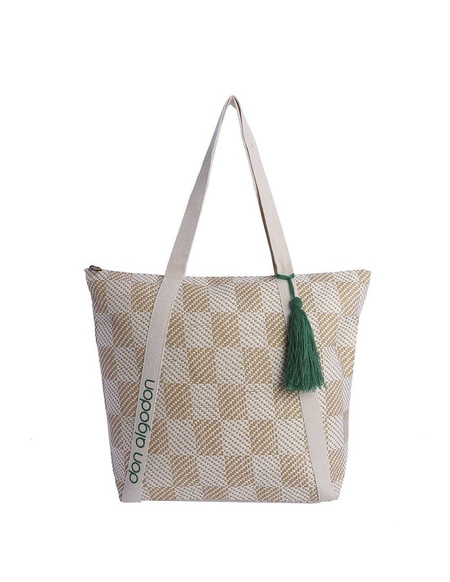 Bolsos DON ALGODON | Bolso De Playa Para Mujer Don Algodon Roselina Con Cremallera Beige