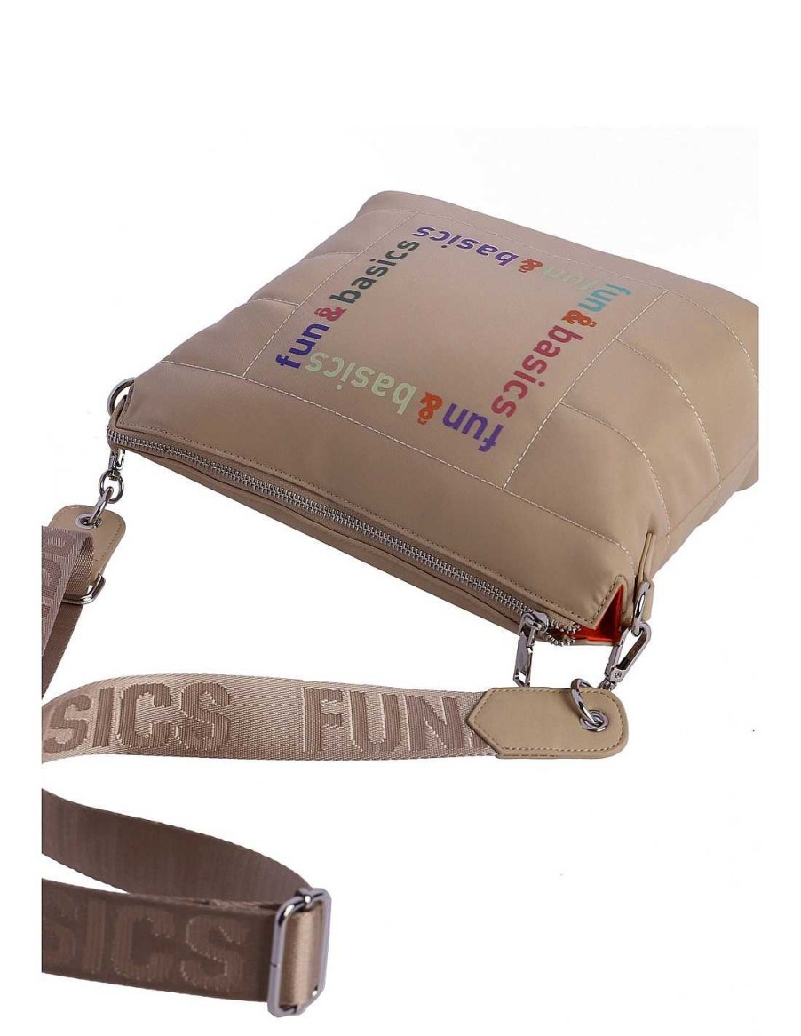 Bolsos Fun&Basics | Bolso Bandolera Para Mujer Fun&Basics Josefina De Nylon Con Cremallera Beige