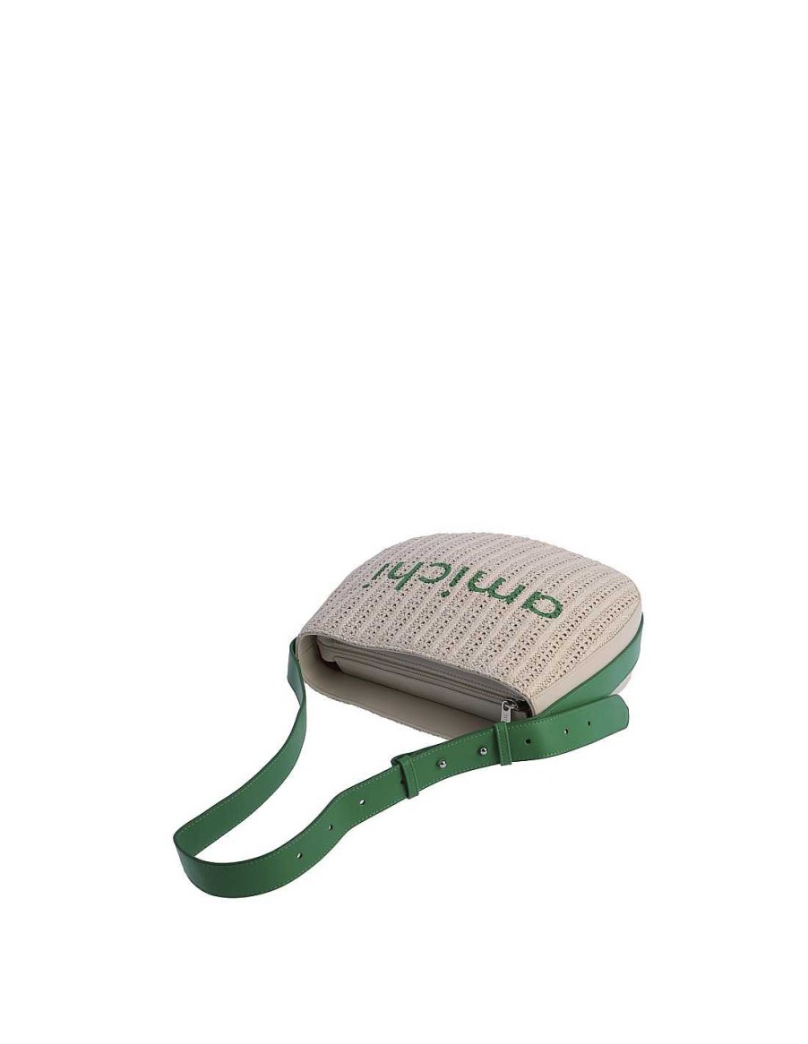 Bolsos AMICHI | Bolso Shopper Para Mujer Amichi Perla De Rafia Con Cremallera Verde