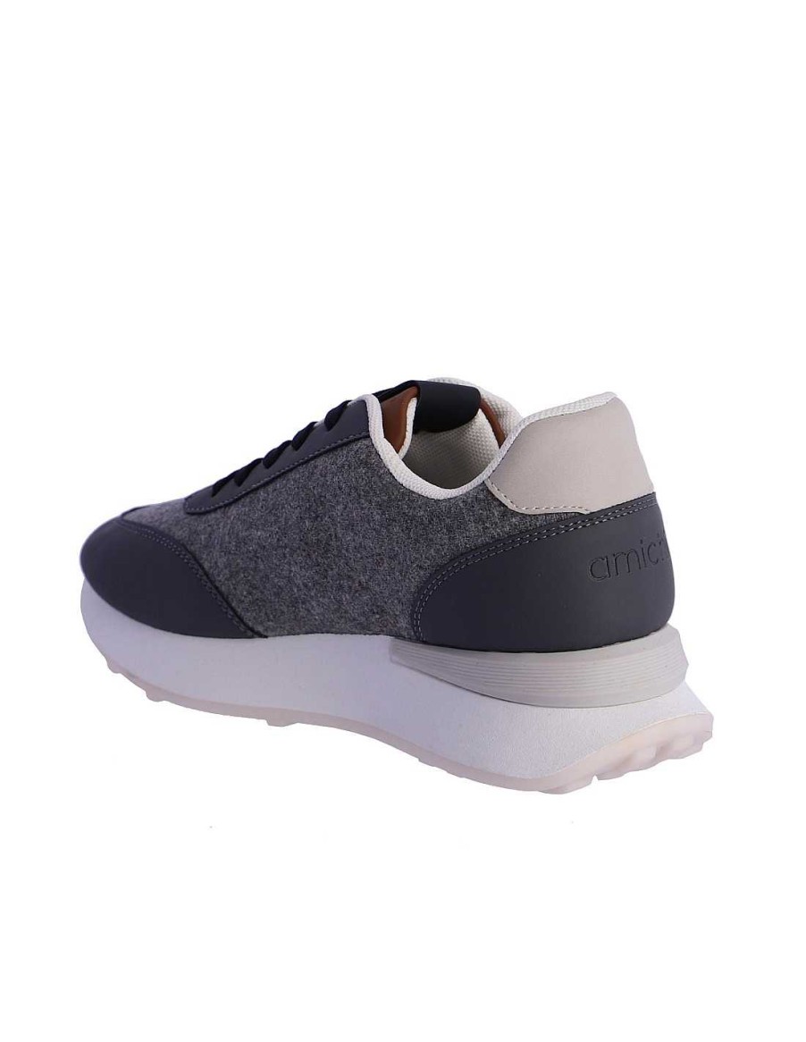 Calzado AMICHI | Zapatilla Deportiva Para Mujer Amichi Damaris De Fieltro Y Charol Gris