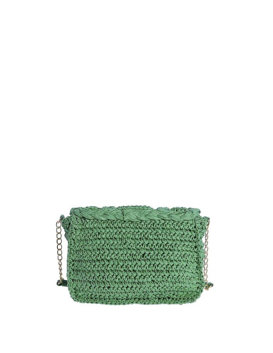 Bolsos AMICHI | Bolso Bandolera Para Mujer Amichi Sigrada De Rafia Con Cremallera Verde