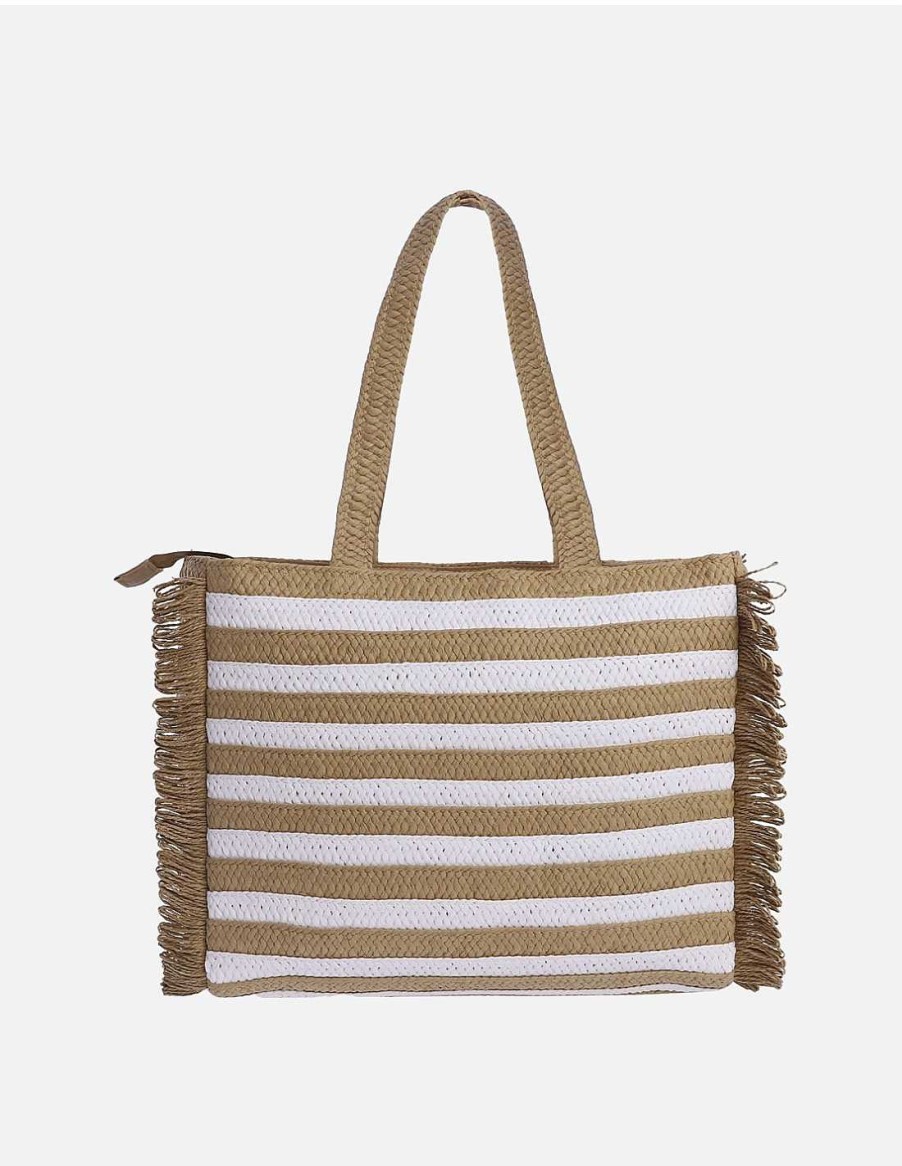 Bolsos AMICHI | Bolso De Mano Para Mujer Amichi Simaca De Rafia Con Cremallera Natural