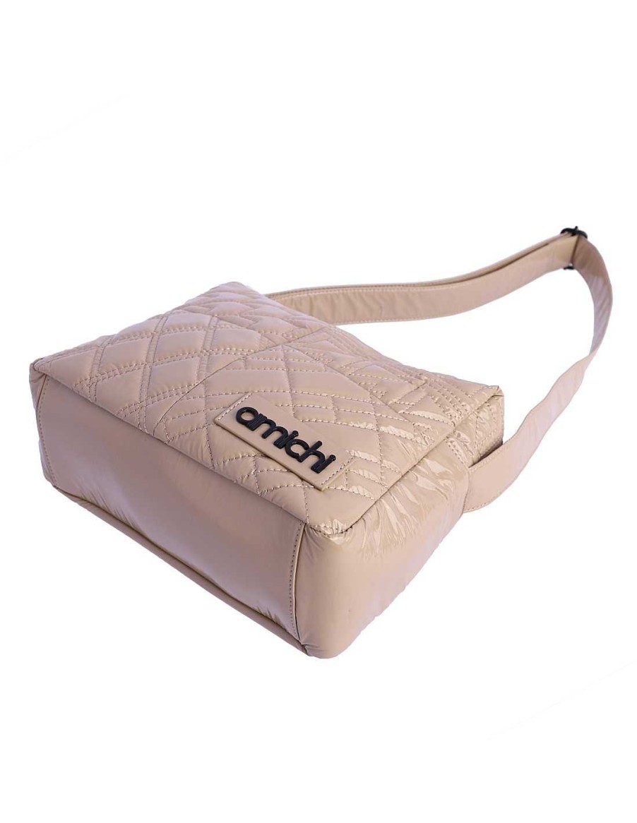 Bolsos AMICHI | Bolso Bandolera Para Mujer Amichi Adelina De Charol Con Cremallera Beige