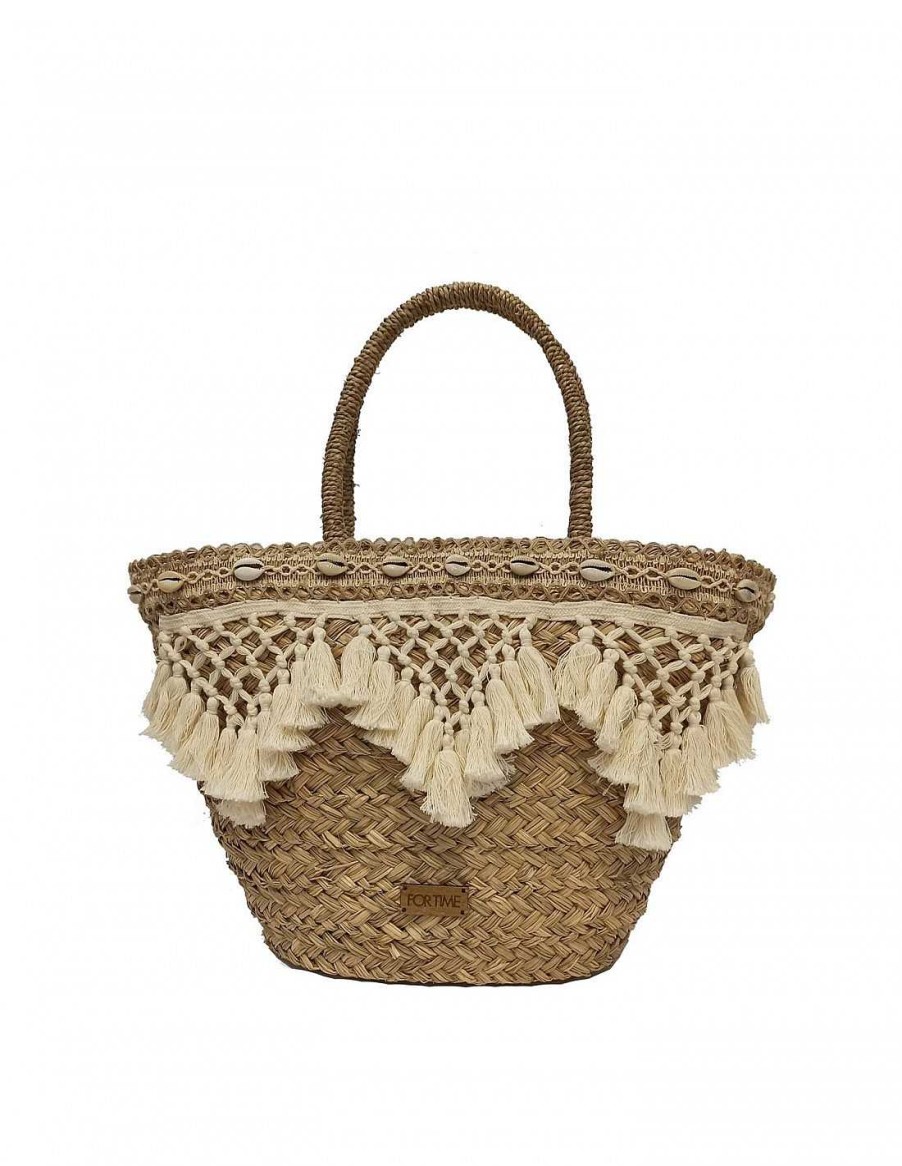 Bolsos FOR TIME | Capazo De Playa Para Mujer For Time Suna De Rafia Natural